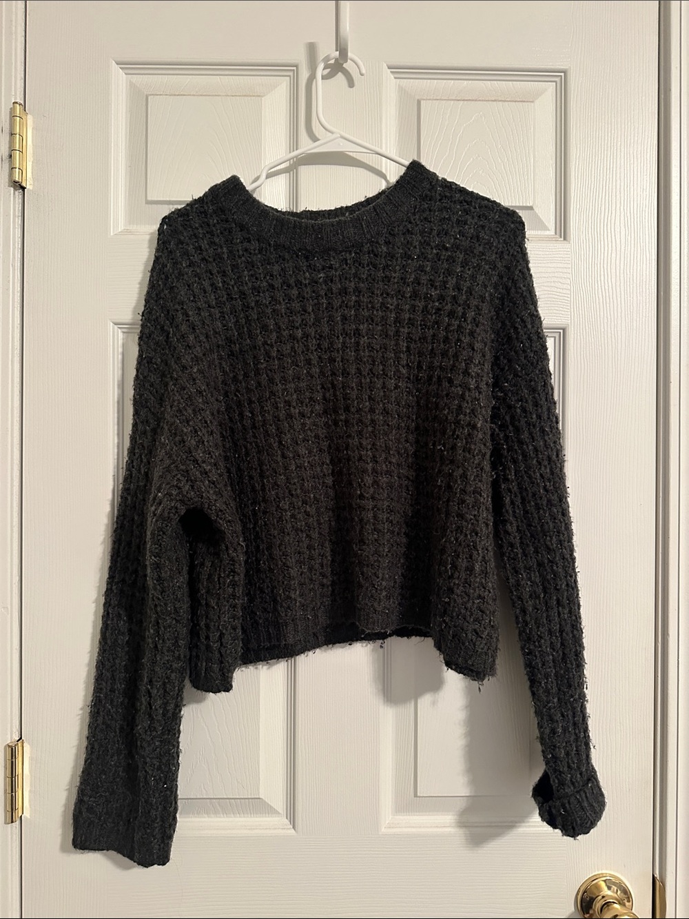 Dark Grey Knit Women's Sweater - Cozy Slouchy Crewneck